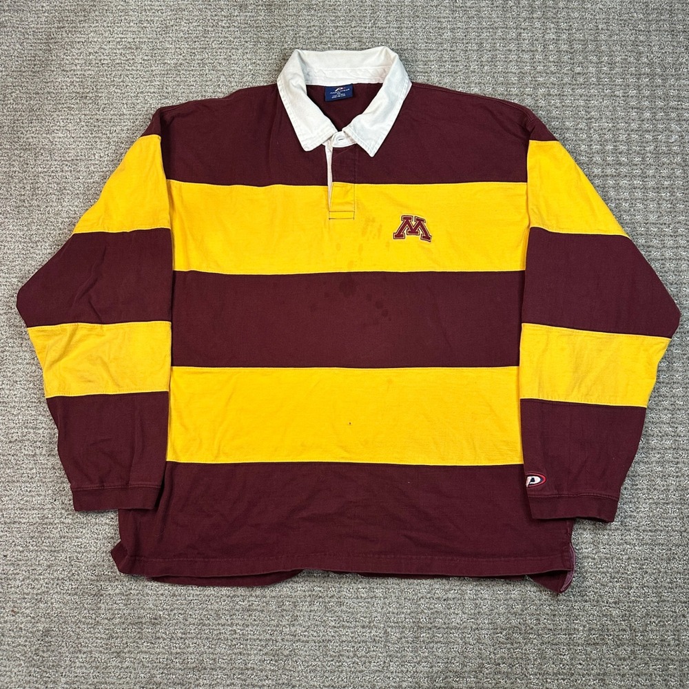 Vtg Pro Player Minnesota Golden Gophers Rugby Shirt Mens 2XL Maroon Gold Striped